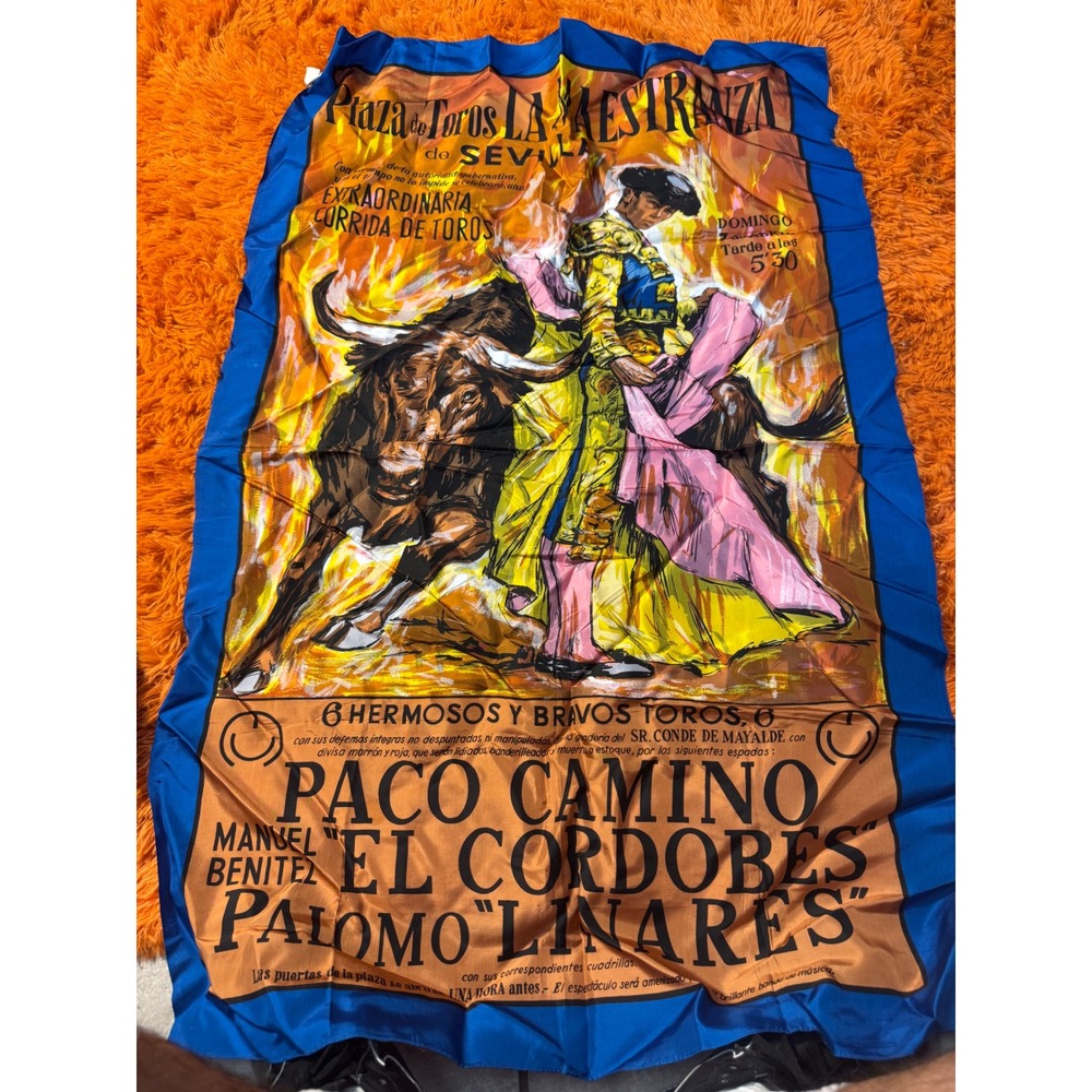 Vintage Plaza de Toros Sevilla Bullfighting Scarf Ponsa SA Barcelona Rayon Spain